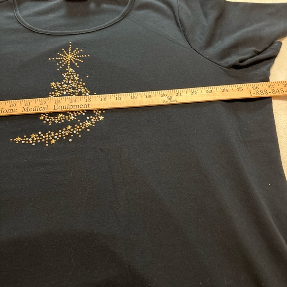 Quacker Factory Black Short Sleeve T-shirt Gold Beaded Christmas Tree Sz3XL - Picture 3 of 6